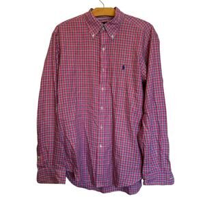 Ralph Lauren Pink Plaid Button Down Shirt Long Sleeve Spring Summer Vacation L